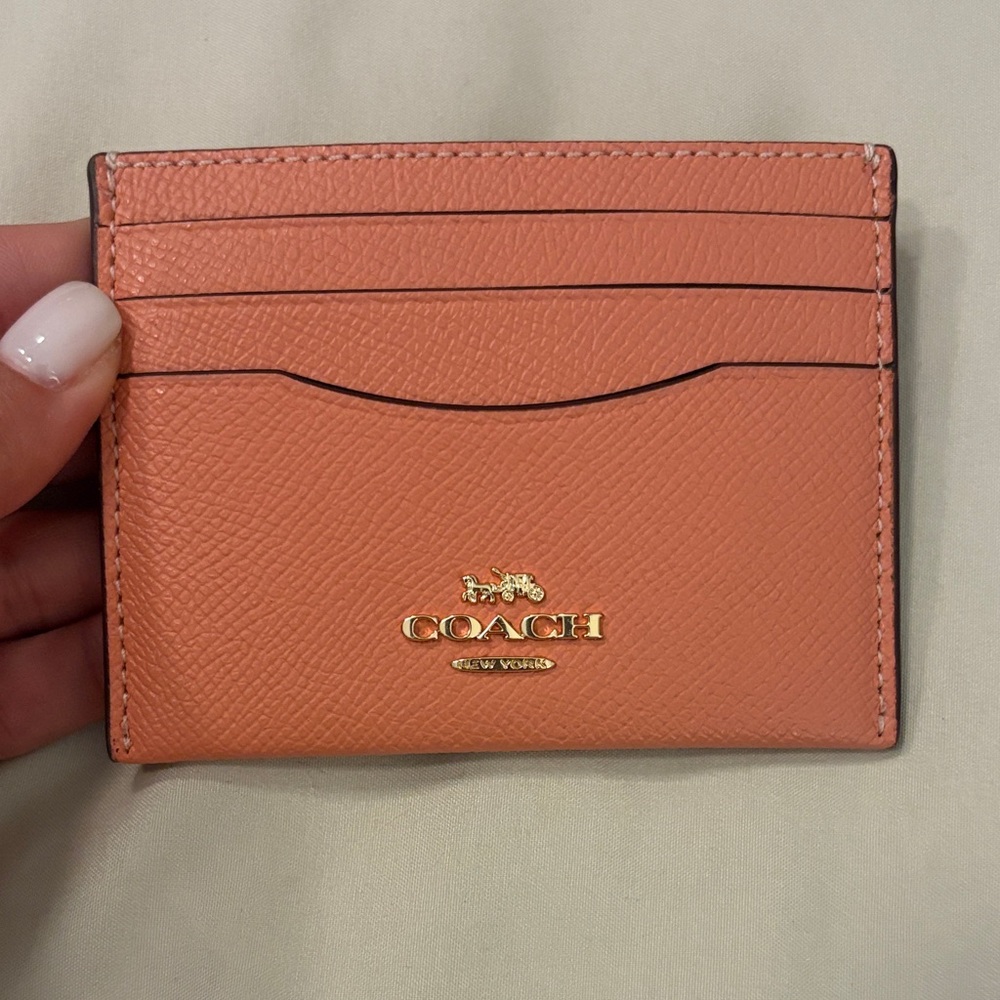 Coach Coral Card Holder with Gold Logo